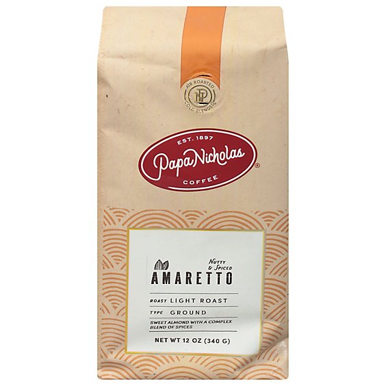 Papanicholas Amaretto Ground Coffee - 12 Oz