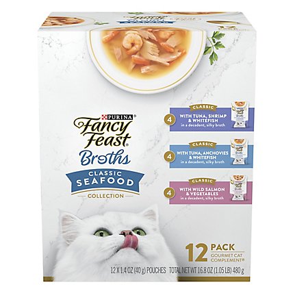 Fancy Feast Cat Food Wet Broths Tuna Shrimp & Whitefish - 12-1.4 Oz - Image 1