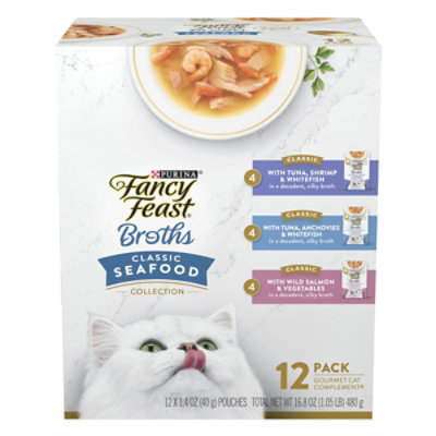 Fancy Feast Cat Food Wet Broths Tuna Shrimp & Whitefish - 12-1.4 Oz