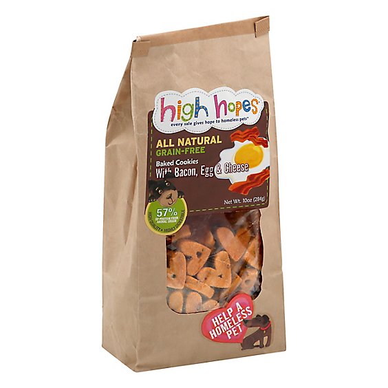 High Hopes Dog Treats All Natural Baked Cookies with Bacon Egg Cheese Bag - 10 Oz