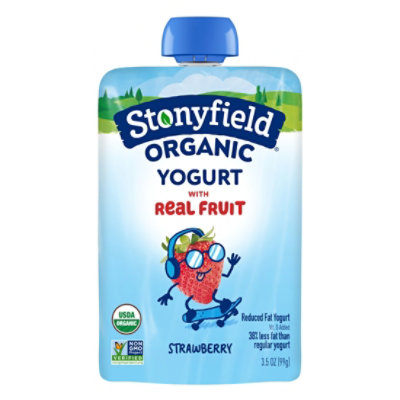 Stonyfield Organic Kids Reduced Fat Yogurt Pouch, Strawberry - 3.5 Oz - Image 1