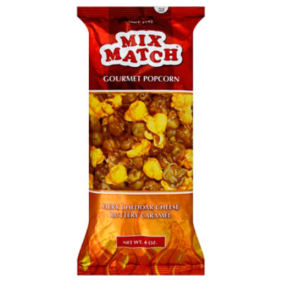 Mix Match Popcorn Gourmet Fiery Cheddar Cheese Buttery Caramel - 4 Oz - Image 1