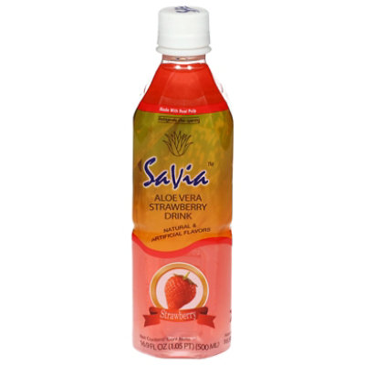 Savia Strawberry Aloe Vera Drink - 16.9 Fl. Oz. - Image 1