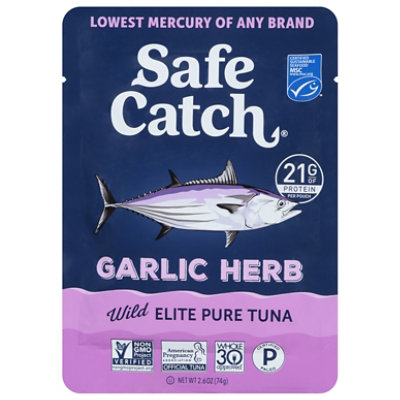 Safe Catch Elite Wild Tuna, Garlic Herb, Non-GMO, 2.6 Oz (Pack of 12)