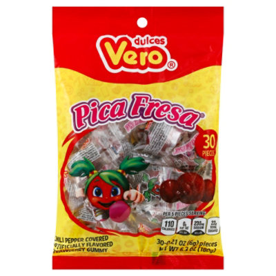 Dulces Vero Pica Fresa Chili Strawberry Flavor Gummy Mexican Candy,  100Piece, 1 LB, 5.15 OZ, Clear