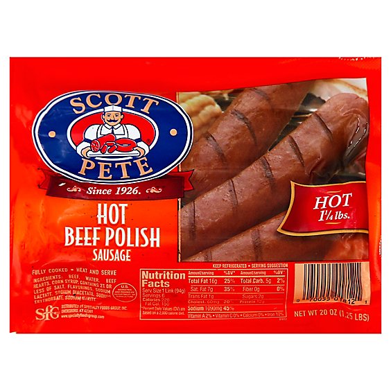 Scott Petersen Hot Beef Polish Sausage - 20 Oz