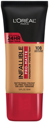L'Oreal Paris Infallible Pro-Matte 108 Caramel Beige Liquid Foundation  - 1 Fl. Oz. - Image 1