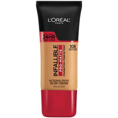 L'Oreal Paris Infallible Pro-Matte 108 Caramel Beige Liquid Foundation  - 1 Fl. Oz. - Image 1