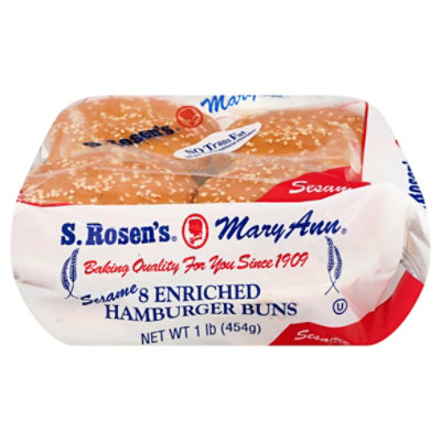 S.Rosens Buns Mary Ann Sesame Plain Hamburger Buns - 8 Count - Image 2