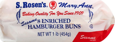 S.Rosens Buns Mary Ann Sesame Plain Hamburger Buns - 8 Count - Image 1