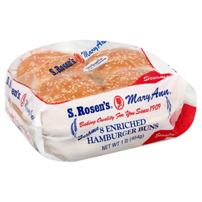 S.Rosens Buns Mary Ann Sesame Plain Hamburger Buns - 8 Count - Image 1