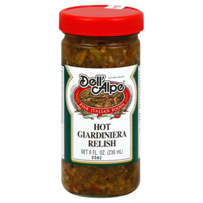 Dell Alpe Hot Giardiniera Relish Glass Jar - 8 Oz - Image 1