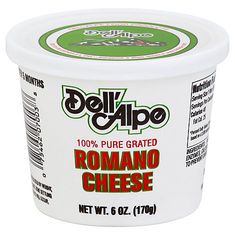 Dell Alpe Grated Romano Cheese - 6 Oz