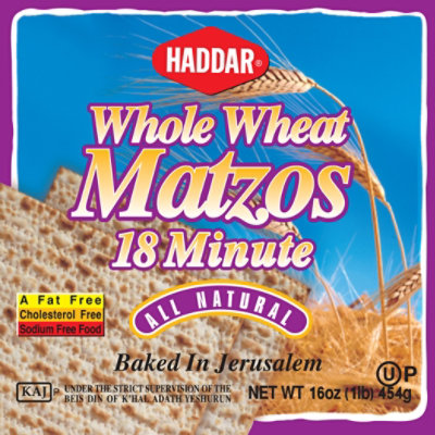 Haddar 18 Minute Whole Wheat Matzo Cracker 1 Lb Haggen