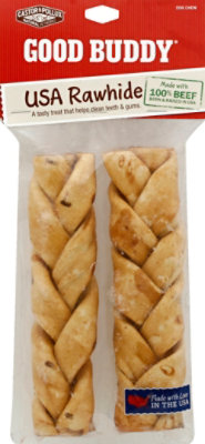 Castor & Pollux Good Buddy Dog Treats Rawhide USA Chicken Grass-Fed Braids 7 Inch Bag - 2 Count - Image 1