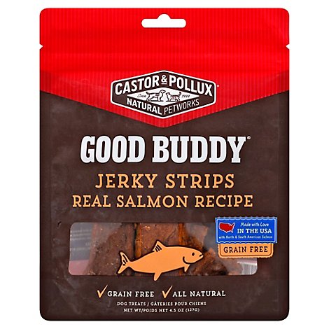 Castor & Pollux Good Buddy Dog Treats All Natural Grain Free Jerky Strips Real Salmon - 4.5 Oz
