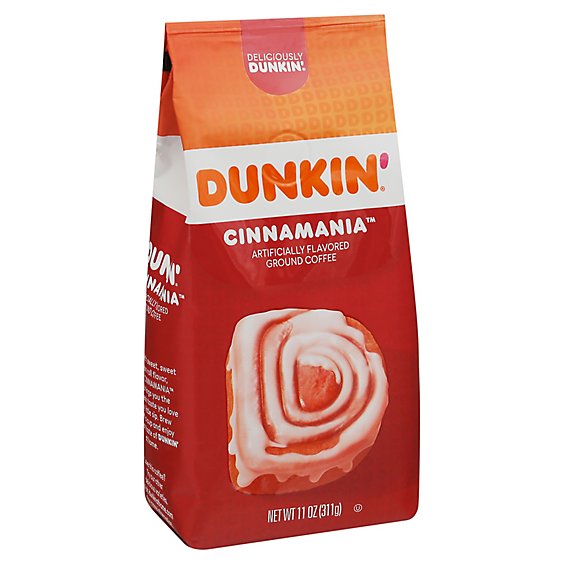 Dunkin Donuts Cinnamon Coffee Roll Ground Coffee Caffeine Foil Bag - 11 Oz