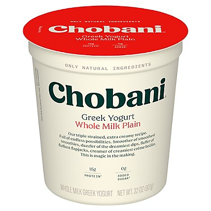 Chobani Yogurt Greek Whole Milk Plain - 32 Oz - Image 1