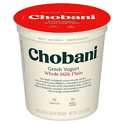 Chobani Yogurt Greek Whole Milk Plain - 32 Oz