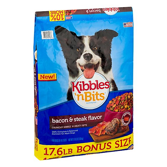 Kibbles N Bits Dog Food Bacon & Steak Flavor Crunchy Bits Bag - 17.6 Lb