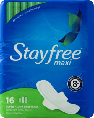 Stayfree Maxi Pads With Wings Long Super Absorbency - 16 Count