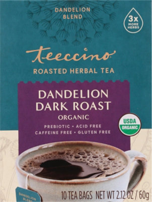 Teeccino Herbal Tea Chicory Organic Gluten Free Dandelion Dark Roast Box - 10 Count - Image 2
