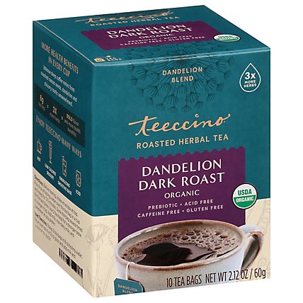 Teeccino Herbal Tea Chicory Organic Gluten Free Dandelion Dark Roast Box - 10 Count - Image 1