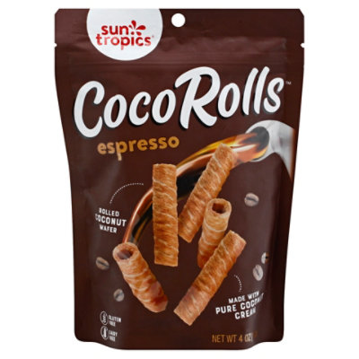 Sun Tropics CocoRolls Espresso Flavor- 6 count (4 oz each) | Crisp Rolled  Wafer Cookies, Coconut Rolls Made With Pure Coconut Cream | Vegan Friendly