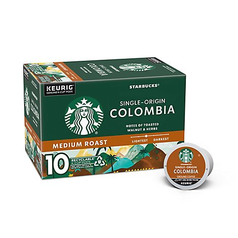 Starbucks Coffee K-Cup Pods Medium Roast Colombia Box - 10-0.44 Oz