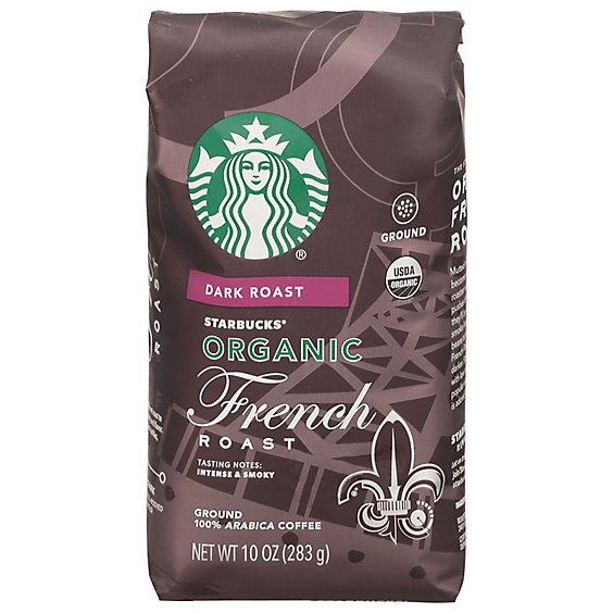 Starbucks Organic French Roast 100% Arabica Dark Roast Ground Coffee Bag - 10 Oz