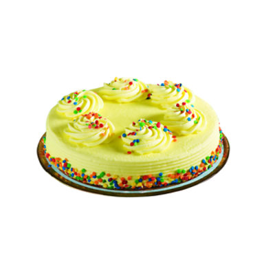 Bakery Cake Yellow Decorated Whip Cream Iced 8 Inch - Image 1