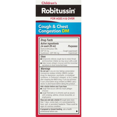 Childrens Robitussin Cough Chest Congestion Dm 4 Fl. Oz. starmarket