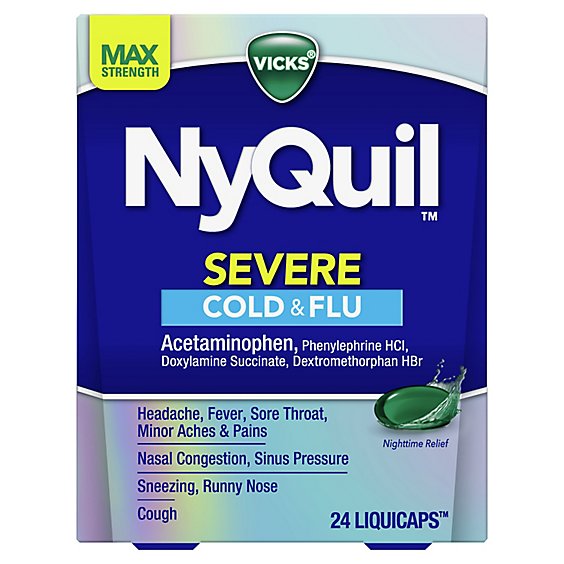 Vicks NyQuil Medicine Severe Cold & Flu Relief Nighttime Liquicaps - 24 Count