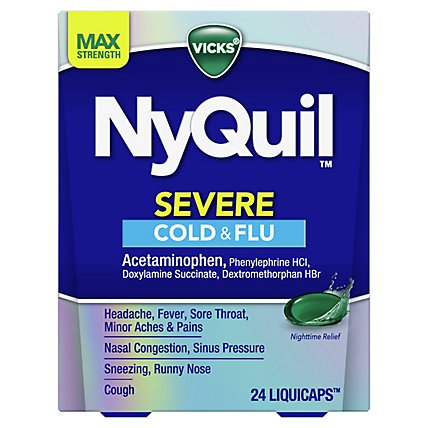 Vicks NyQuil Medicine Severe Cold & Flu Relief Nighttime Liquicaps - 24 Count - Image 1