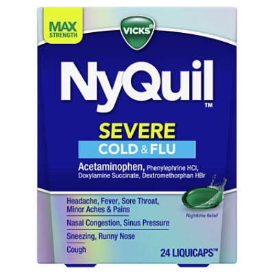 Vicks NyQuil Medicine Severe Cold & Flu Relief Nighttime Liquicaps - 24 Count