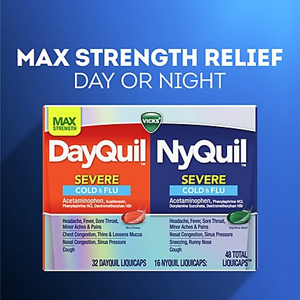 Vicks DayQuil NyQuil Severe Cold Flu And Congestion Medicine Liquicaps - 48 Count - Image 2
