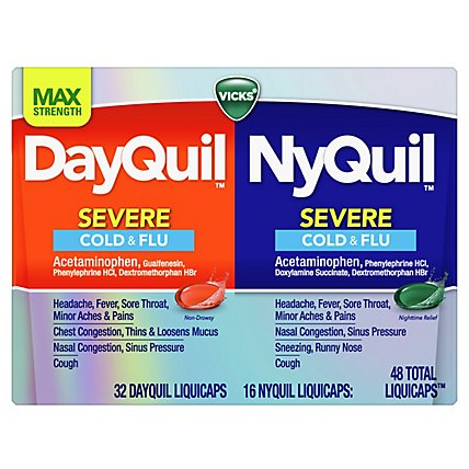 Vicks DayQuil NyQuil Severe Cold Flu And Congestion Medicine Liquicaps - 48 Count - Image 1