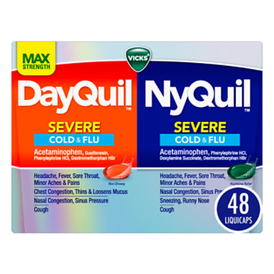  Vicks DayQuil NyQuil Severe Cold Flu And Congestion Medicine Liquicaps - 48 Count 