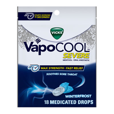 Vicks VapoCool Winterfrost Maximum-Strength Relief Severe Medicated Drops - 18 Count - Image 1