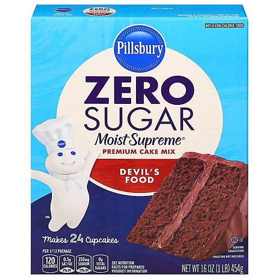 Pillsbury Zero Sugar Moist Supreme Devils Food Premium Cake Mix - 16 Oz