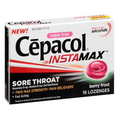 Cepacol InstaMax Lozenges For Sore Throat & Cough Drop Sugar Free Berry