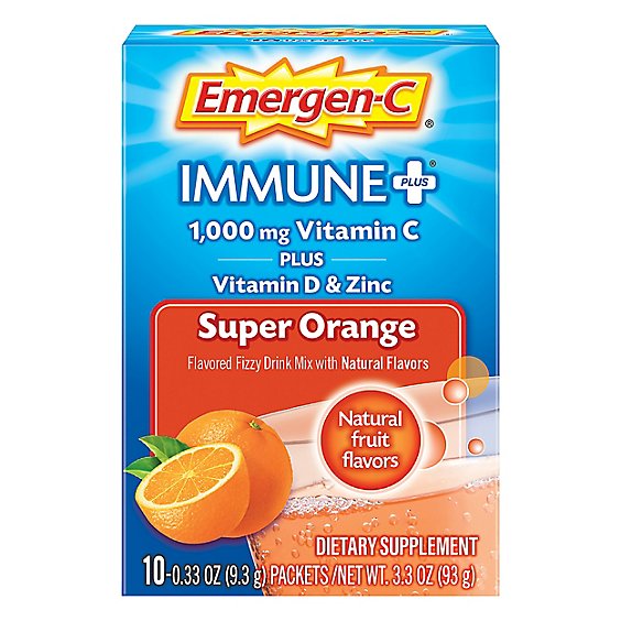Emergen-C Immune Plus with Vitamin D Super Orange - 10-0.33Oz