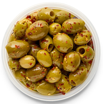 Delallo Picante Green Pitted Olives - 0.50 Lb - Image 1