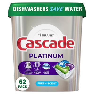  Cascade Platinum Dishwasher Detergent ActionPacs Fresh Scent - 62 count 