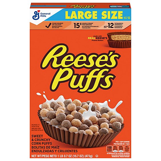 General Mills Corn Puffs Reeses Large Size - 16.7 Oz