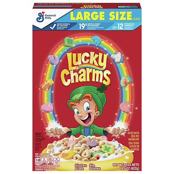 General Mills Lucky Charms Cereal Oat Frosted Toasted With Marshmallows Large Size - 14.9 Oz