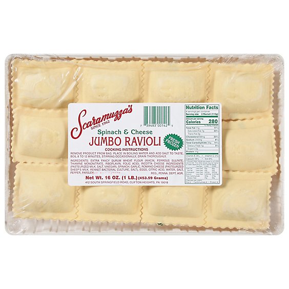 Scaramuzza Jumbo Spinach Cheese Ravioli - 16 Oz