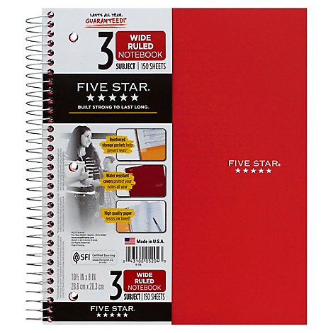 Mead Five Star 3 Notebook Subject - Each
