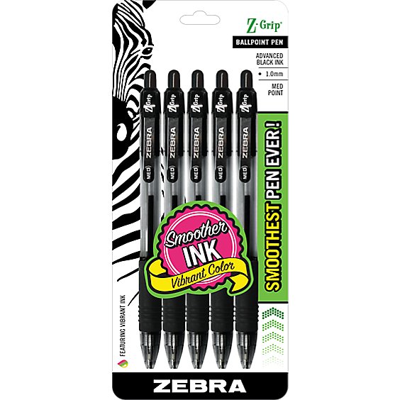 Zebra Zgrip 10mm Blk Pen - 5 Count