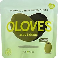 Oloves Olives Green Pitted with Basil & Garlic Tasty Mediterranean Pouch - 1.1 Oz - Image 2